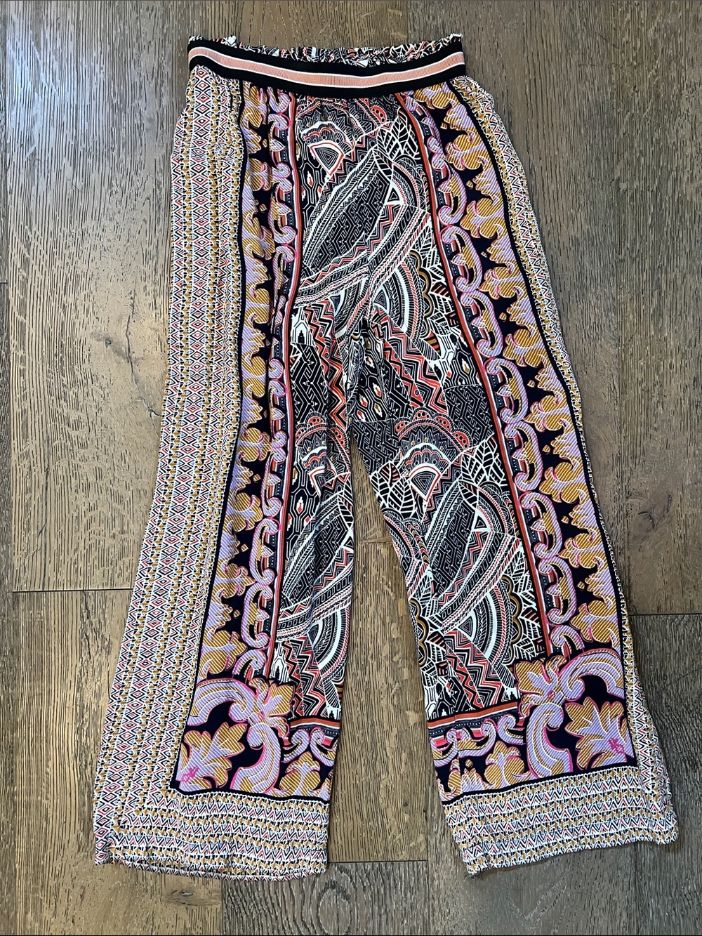 Anthropology Breazy Printed Wide-Leg Pants in Black & Pink